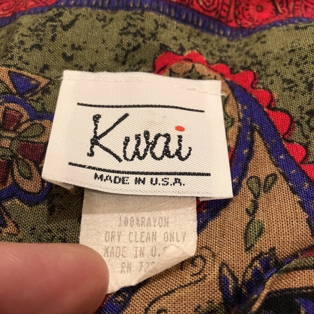 Vintage 70s 80s Kurai Paisley Rayon Dress Made in USA Boho Button Front Size 10 - Picture 4 of 10